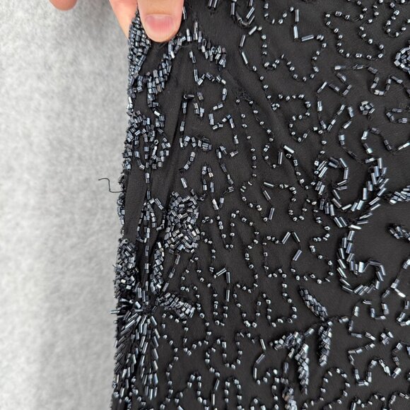 Scala Womens VTG Silk Gown Dress Size M Black Beaded High Neck Elegant Formal - Picture 10 of 16